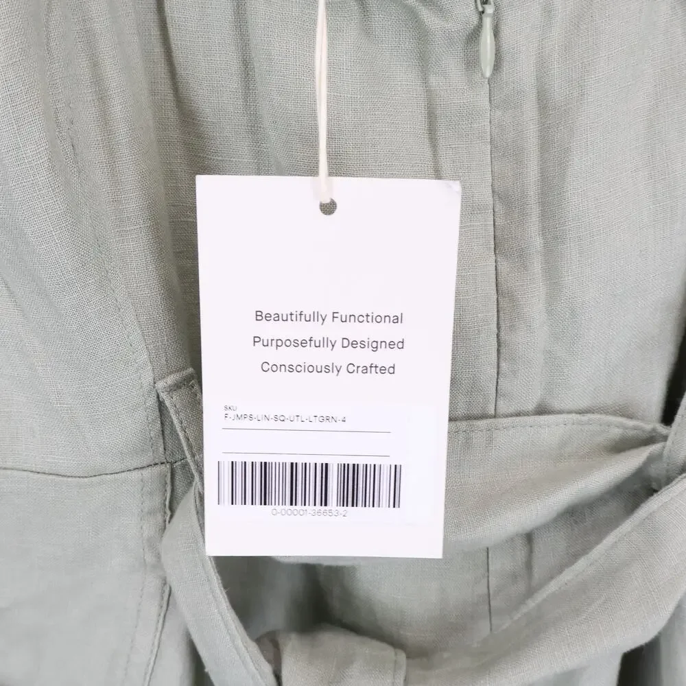 Everlane The Linen Utility Coverall Jumpsuit Seagrass Green Size 4 NWT